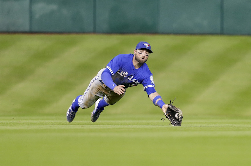 Kevin Pillar making a diving catch in a game against the Houston Astros in Houston, Aug. 3, 2016. (Bob Levey/Getty Images)